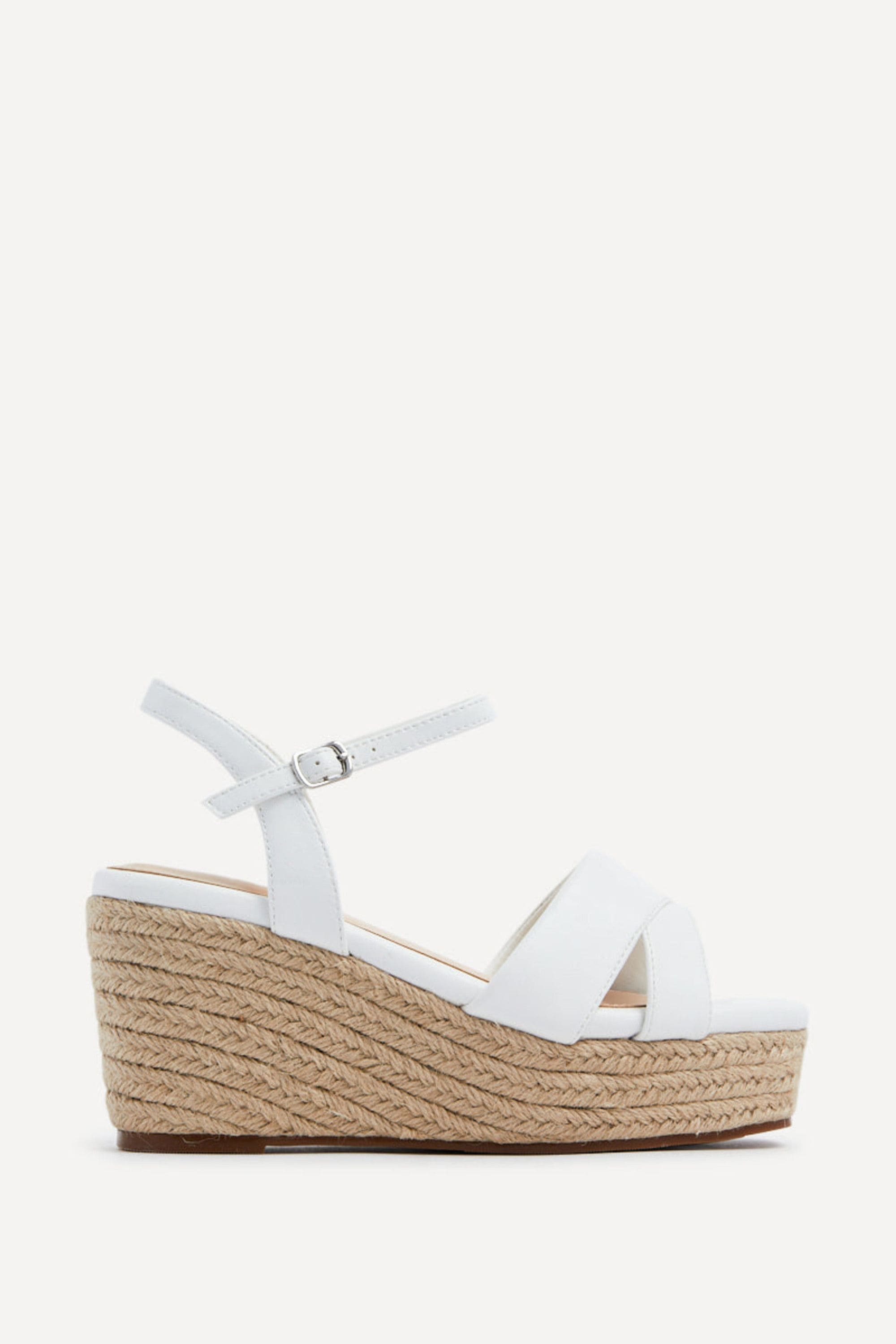 Linzi Desert Wide Fit White Faux Leather Wedges image 1