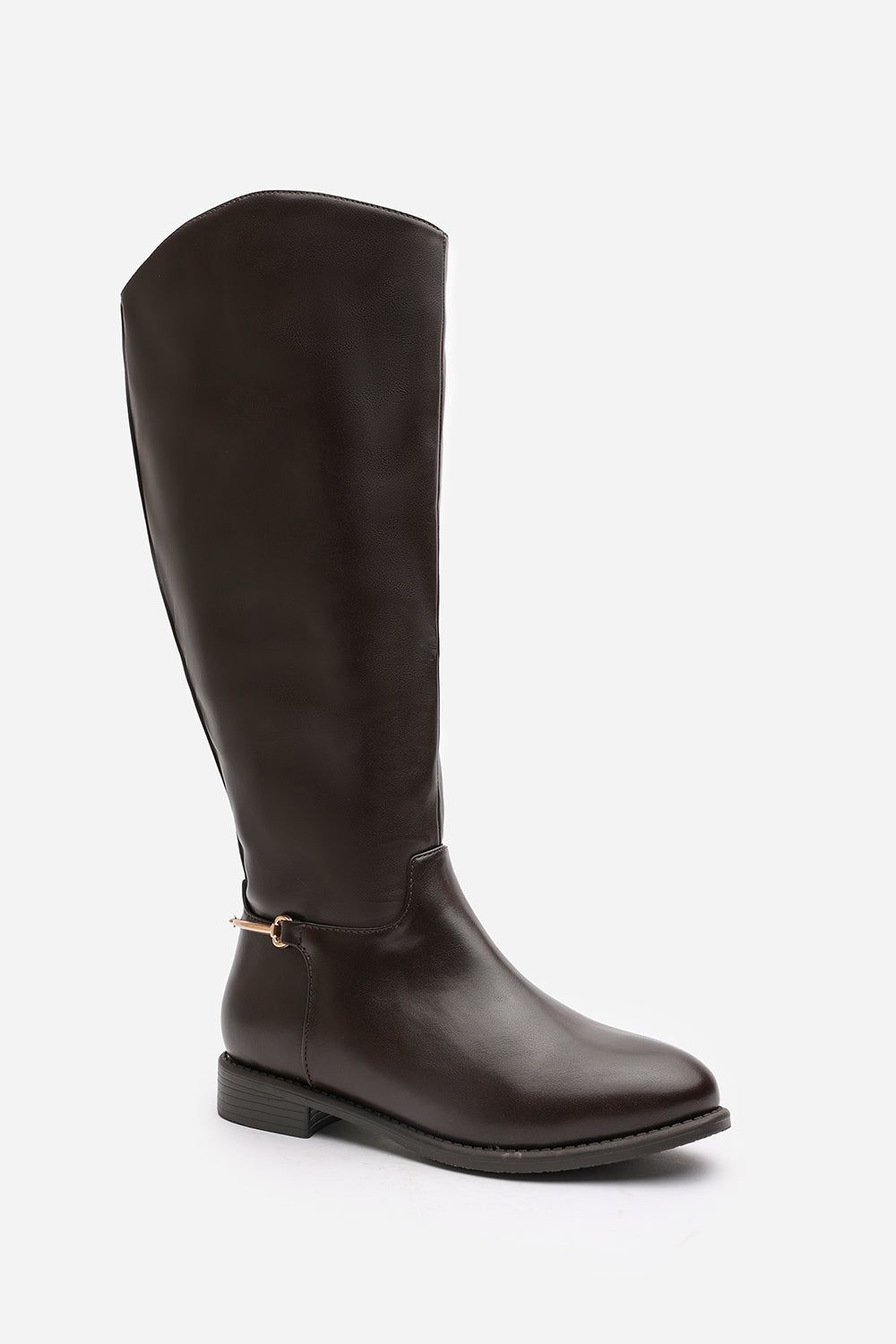 Where's That From 'Nyla' Knee High Boots With Low Flat Heel And Back Buckle Detail image 3