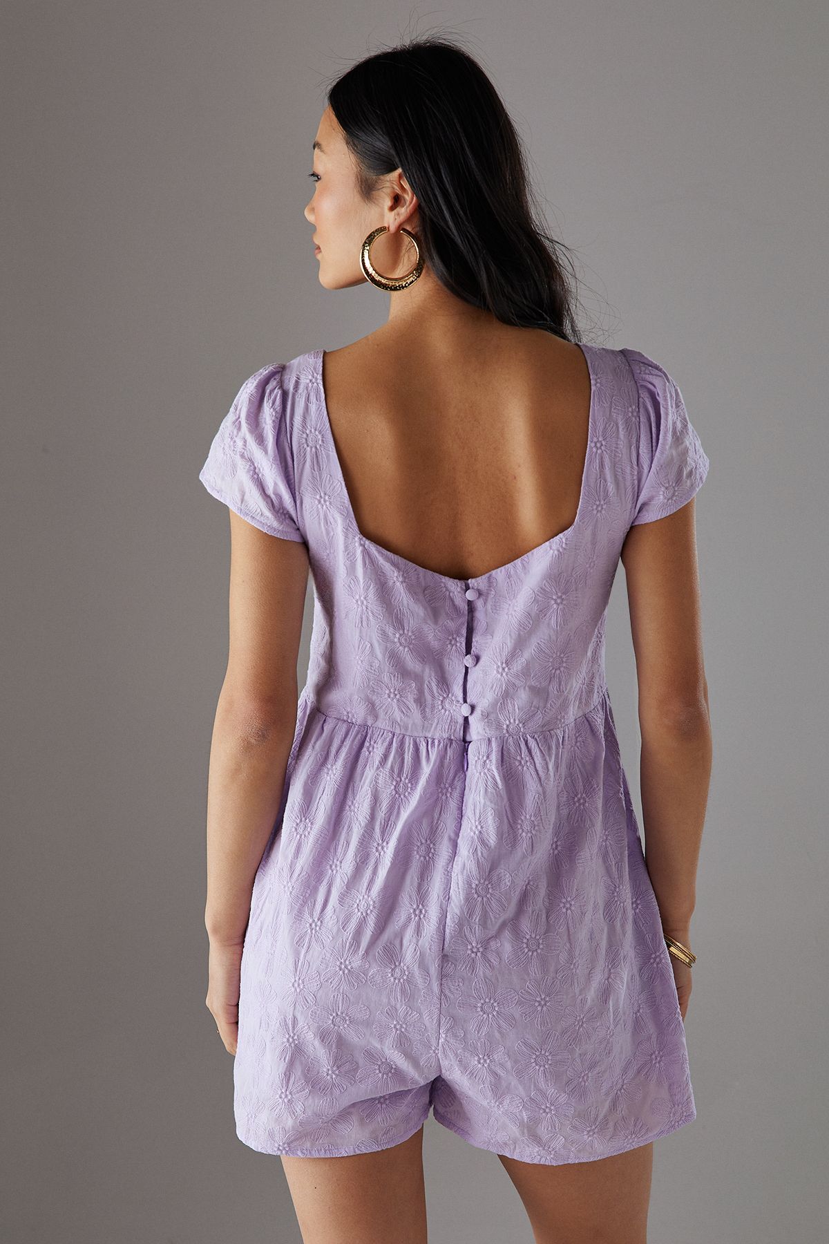 Warehouse Petite Floral Cotton Square Neck Babydoll Playsuit Lilac image 4