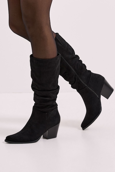 Dorothy Perkins Lessie Faux Suede Ruche Western Calf Boots Natural Black