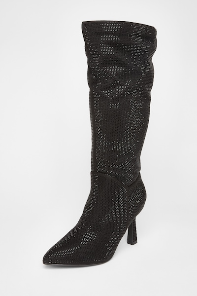 Quiz Black Wide Fit Diamante Knee High Boot
