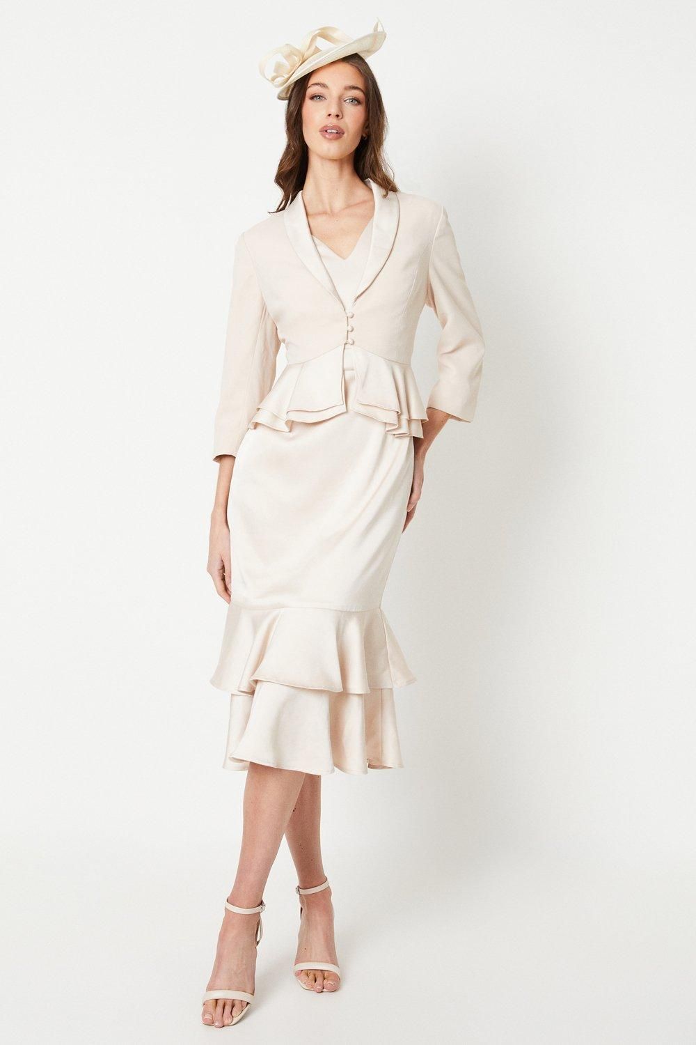 Coast Satin Back Crepe Tailored Jacket With Peplum Champagne image 2