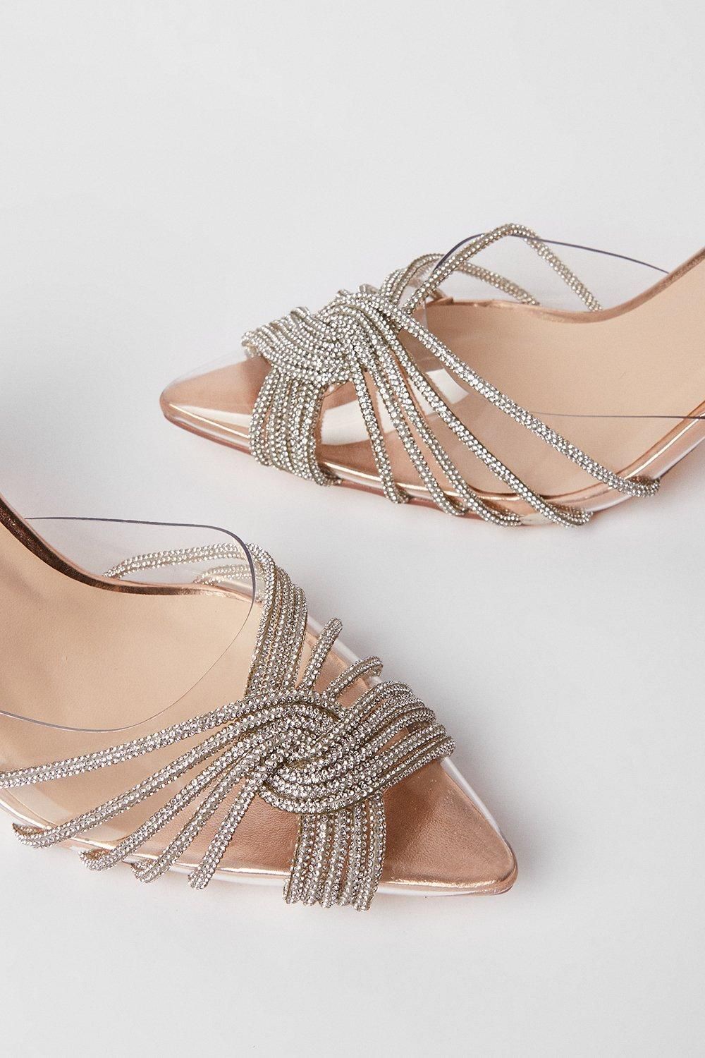 Dorothy Perkins Brooke Crystal Vinyl Sling Back Court Shoes Rose Gold image 4