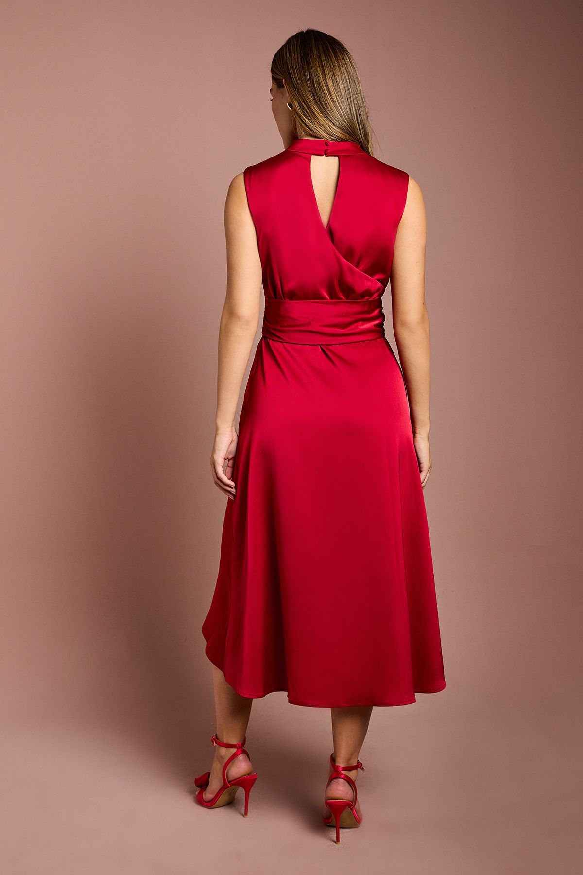 Coast Satin Midi Dress With Twist Waist Red image 4