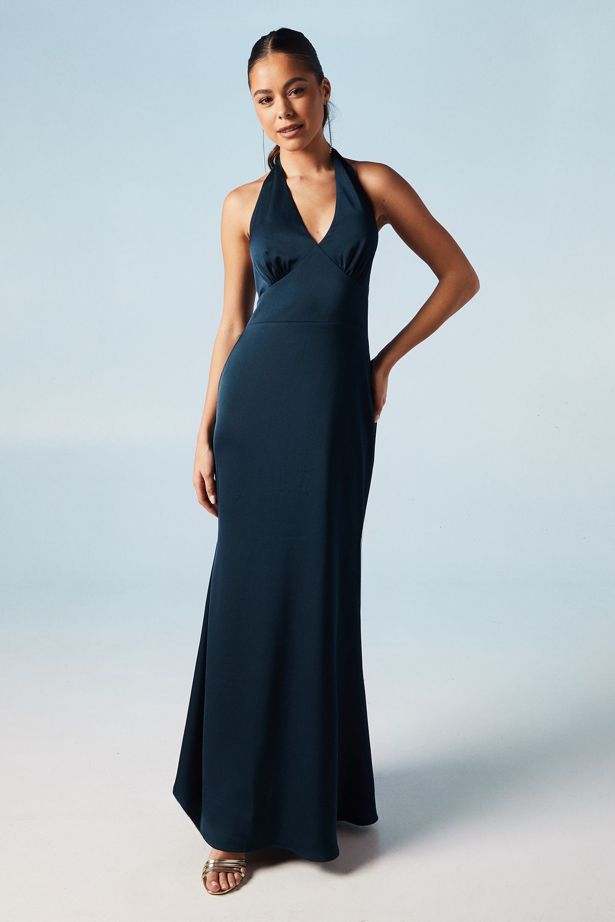 Coast Halterneck Satin Bridesmaid Dress Navy image 1