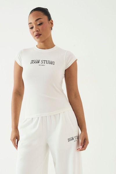 DSGN Studio DSGN Studio Collegiate Printed Fitted Short Sleeve Top Cream