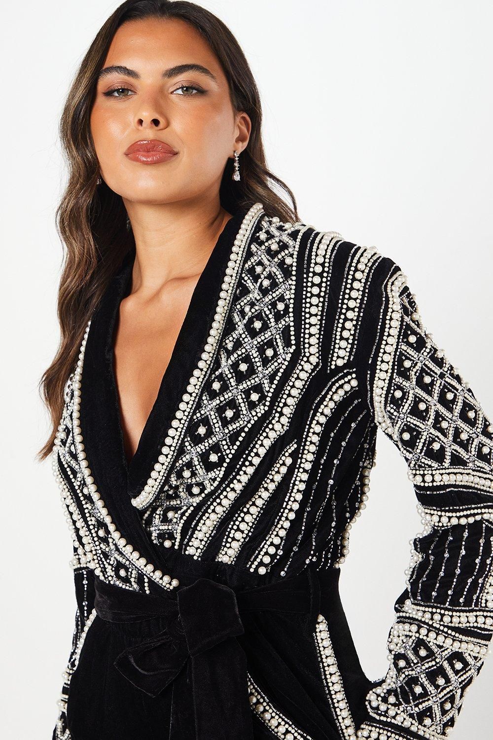 Coast Party Velvet Embellished Long Sleeve Jumpsuit Black image 2