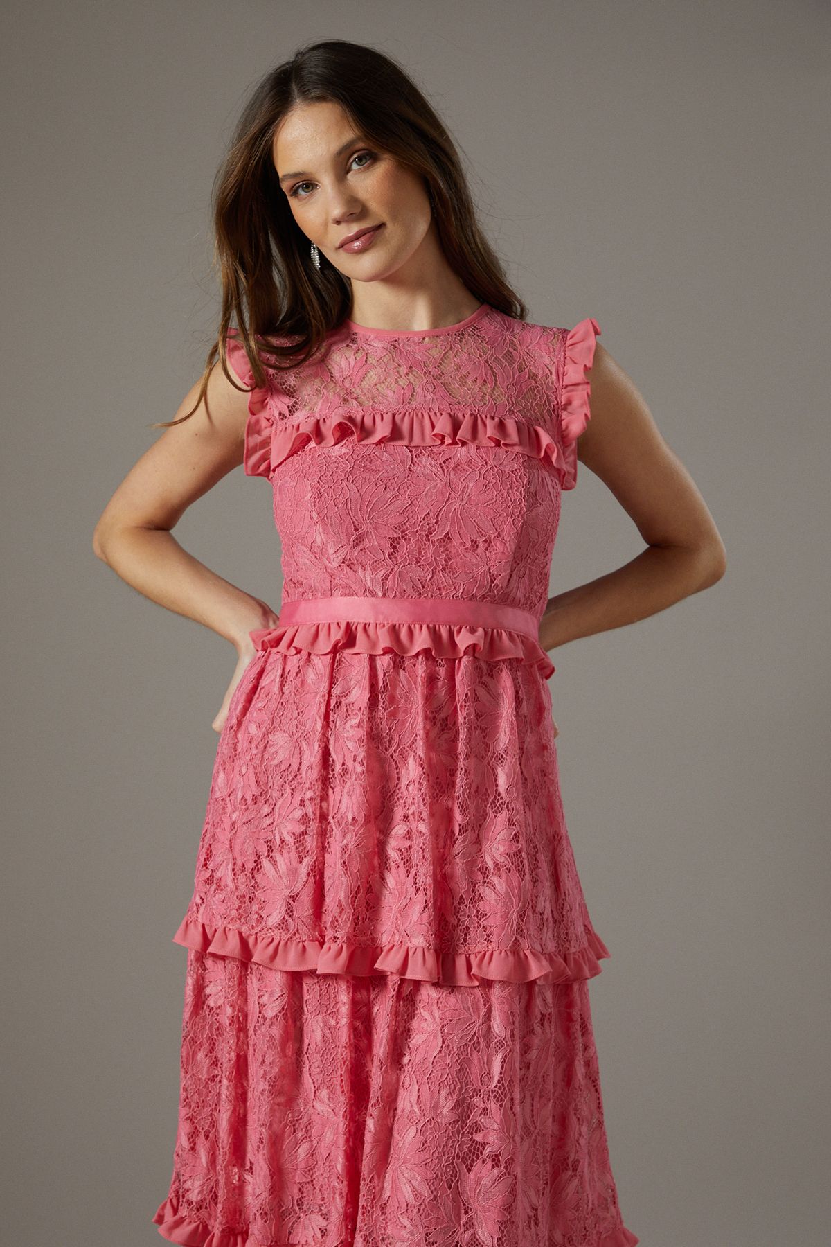 Coast Lace Ruffle Tiered Dress Coral Pink image 2