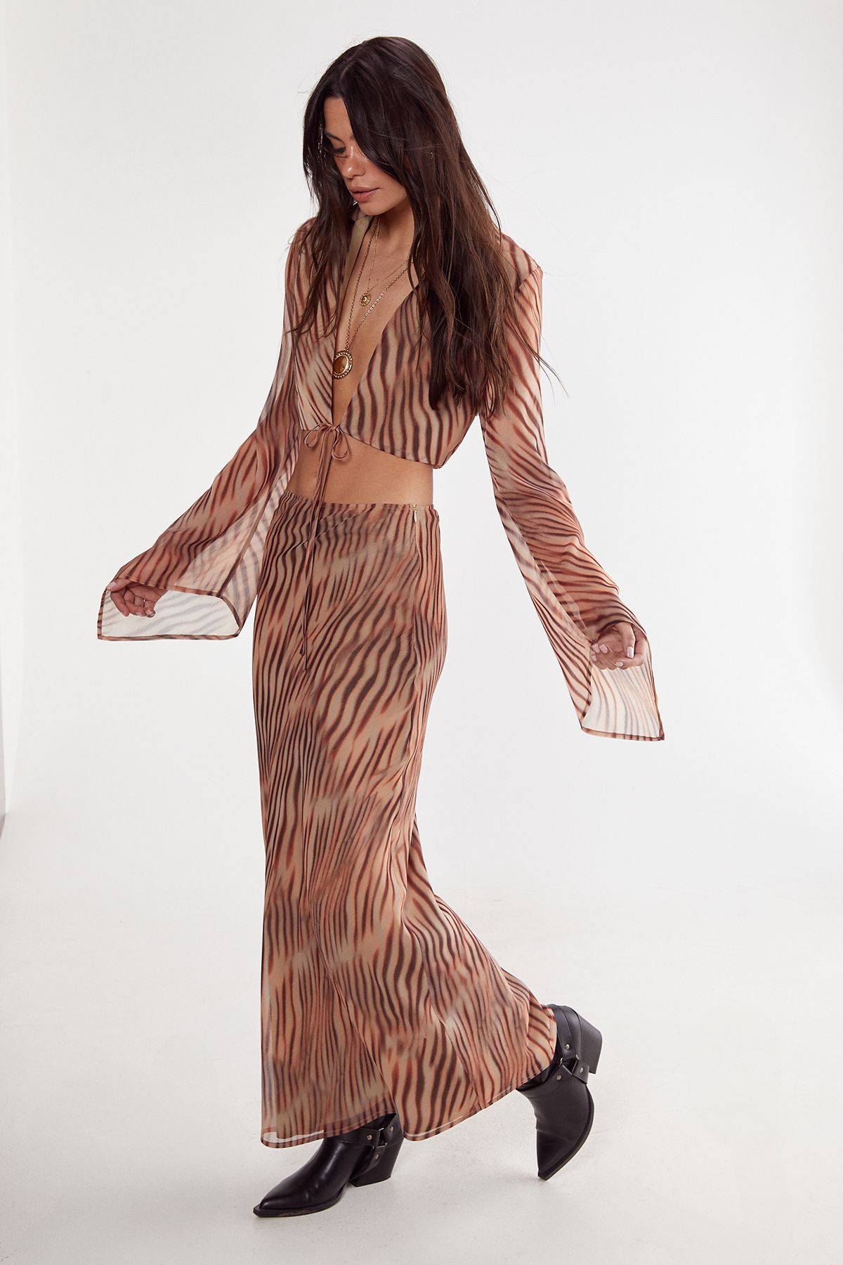 NastyGal (Az) Chiffon Blurred Zebra Maxi Skirt Orange