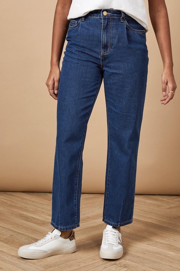 Oasis Denim Pleat Front Mom Jean Mid Blue