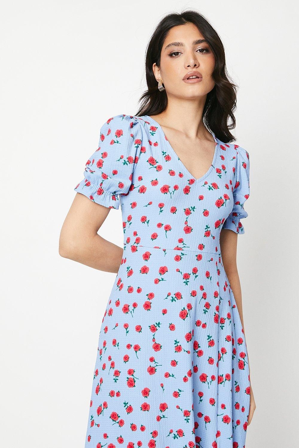 Dorothy Perkins Rose V Neck Short Sleeve Jersey Midi Dress Blue image 4