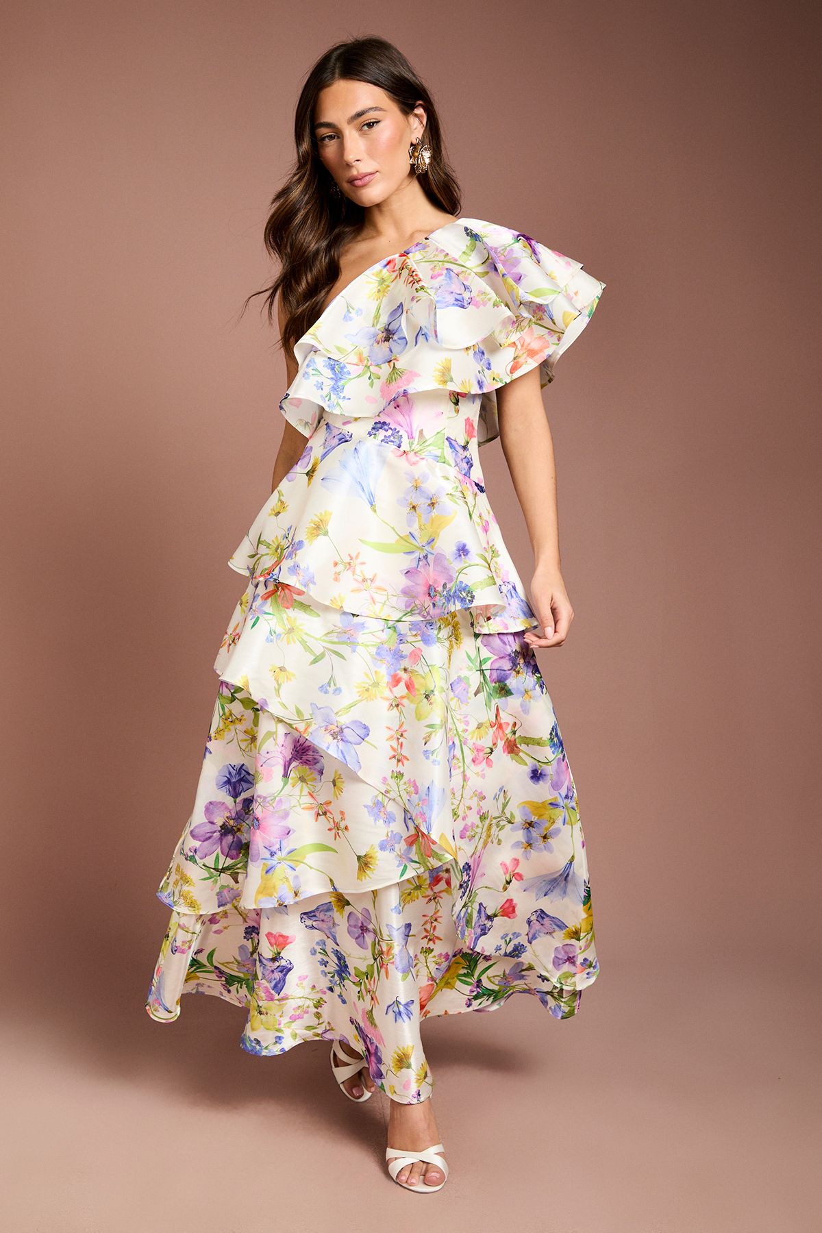 Coast Glossy Printed Frill One Shoulder Maxi Dress Multi image 1
