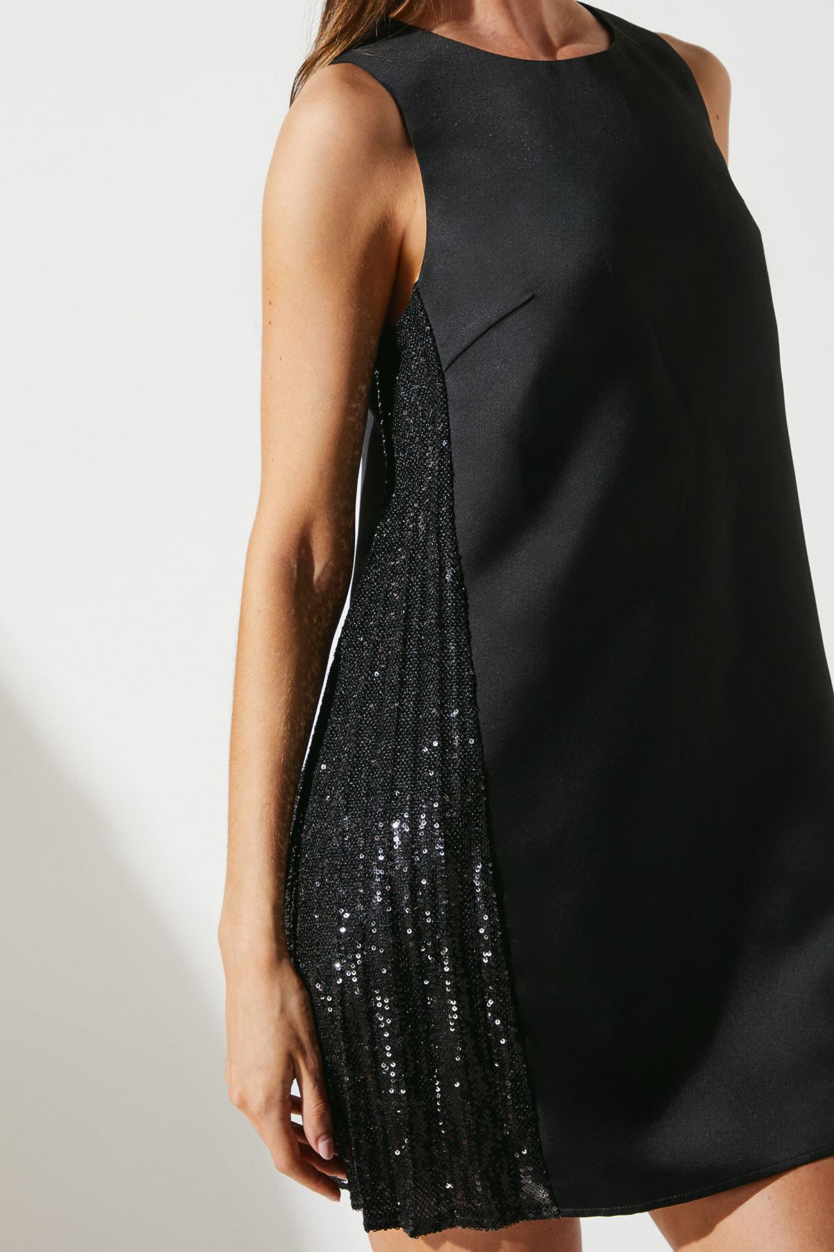 Coast Party Satin Swing Dress With Sequin Trim Black image 4