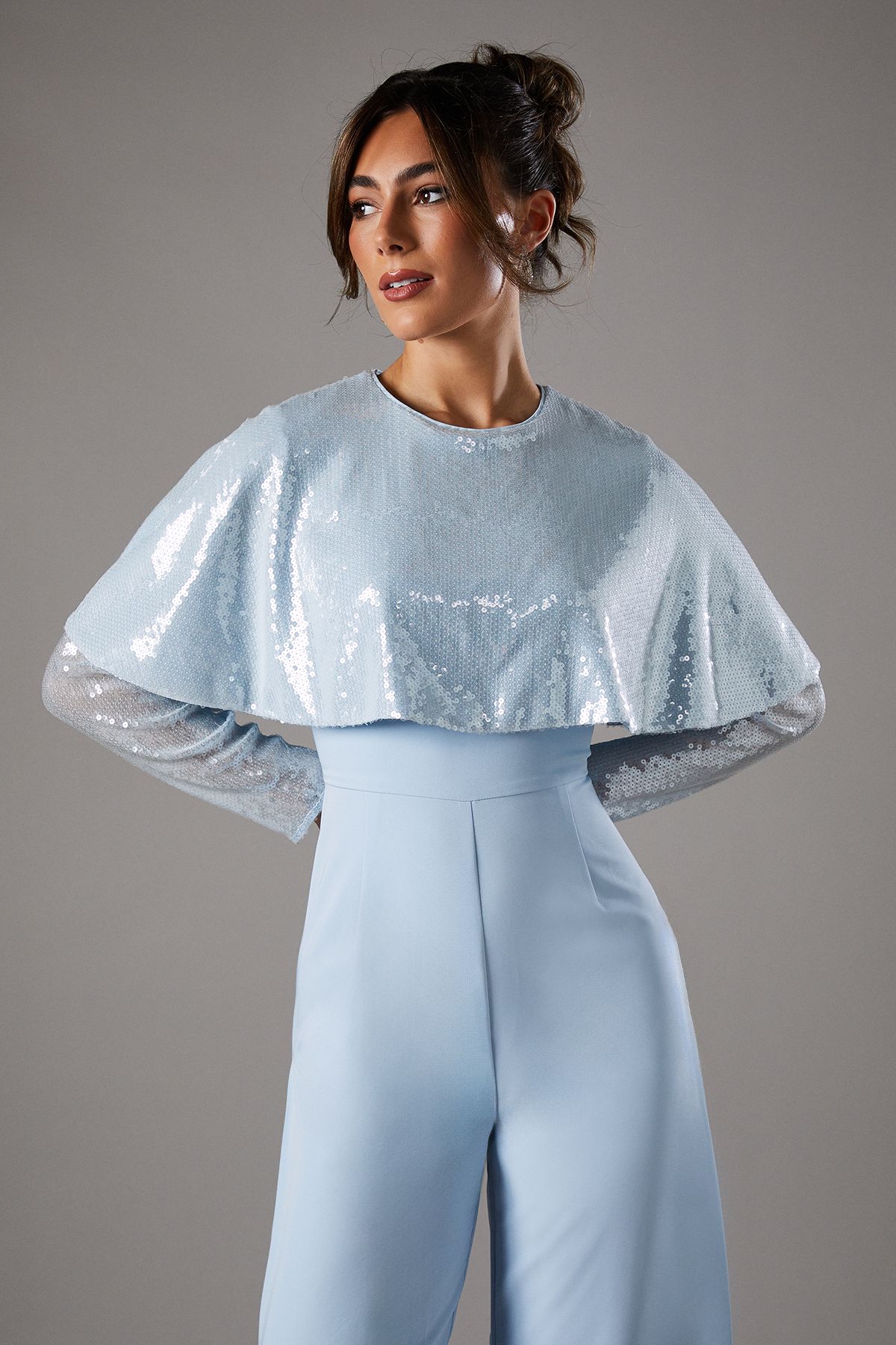 Coast Sequin Cape Jumpsuit Blue image 2