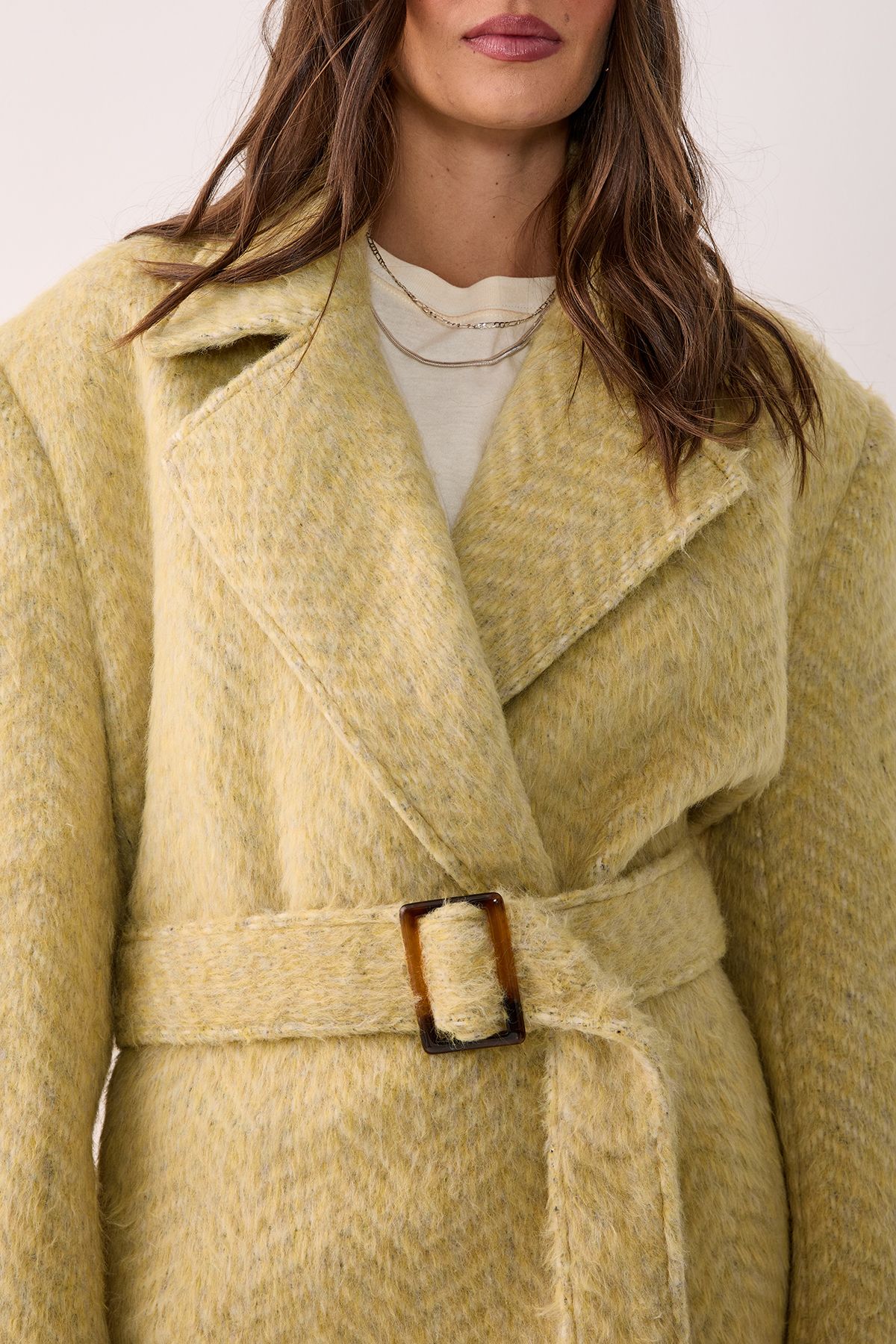 NastyGal Premium Double Breasted Brushed Herringbone Coat Butter image 2