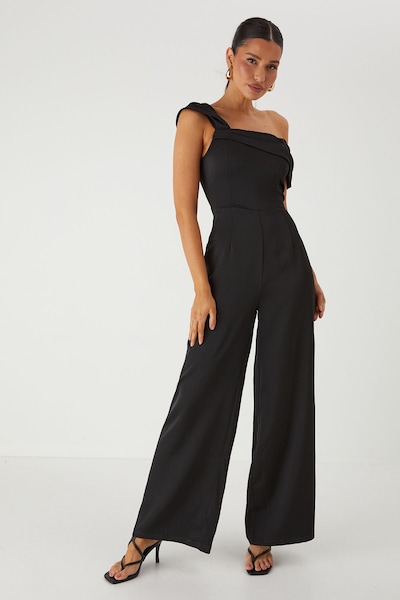 MissPap Bardot Twist Straight Leg Jumpsuit Black