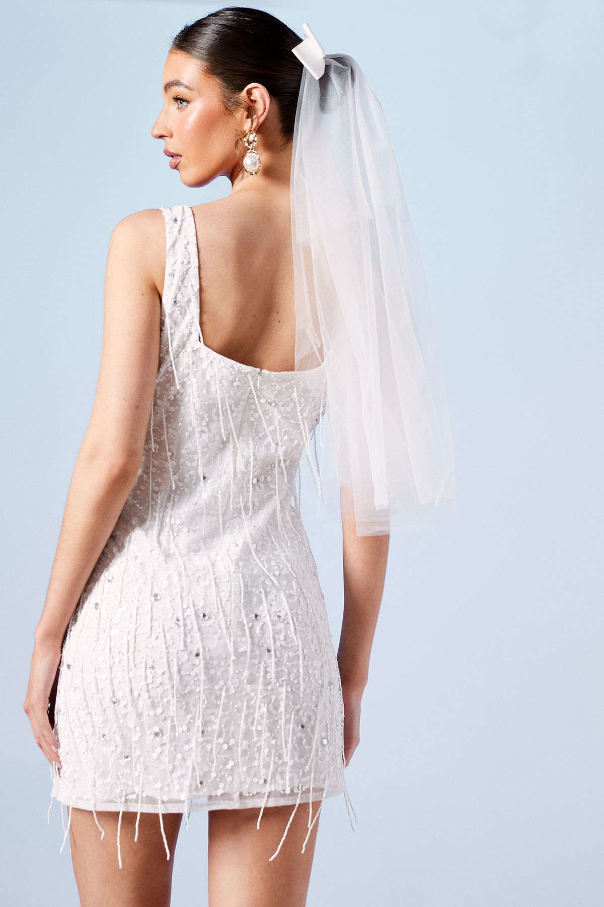 Coast Sequin And Fringe Embellished Bridal Mini Dress Ivory image 3