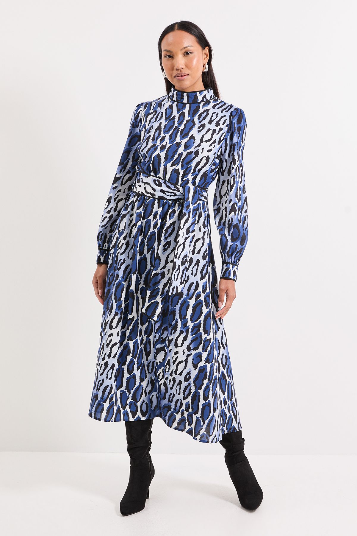 Principles Leopard Print Piping Detail Tie Waist Midi Dress Animal image 1