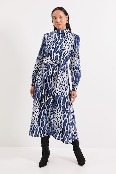 Principles Leopard Print Piping Detail Tie Waist Midi Dress Animal