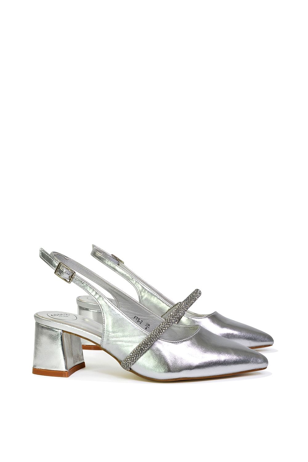 XY London 'Sandie' Sling Back Strappy Pointed Toe Diamante Mid Block Heels image 2