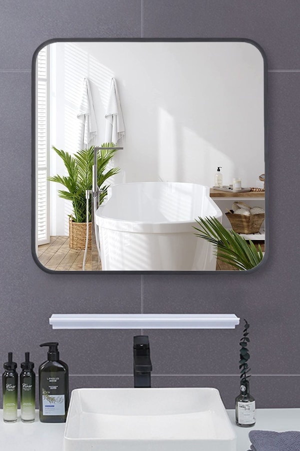 Living and Home 50 x 50cm Square Wall Mirror Aluminum Alloy Frame Bathroom Mirror
