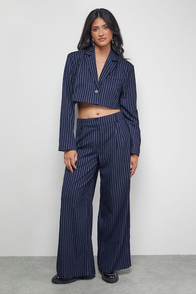 Warehouse Navy Pinstripe Wide Leg Trouser Co-ord Navy