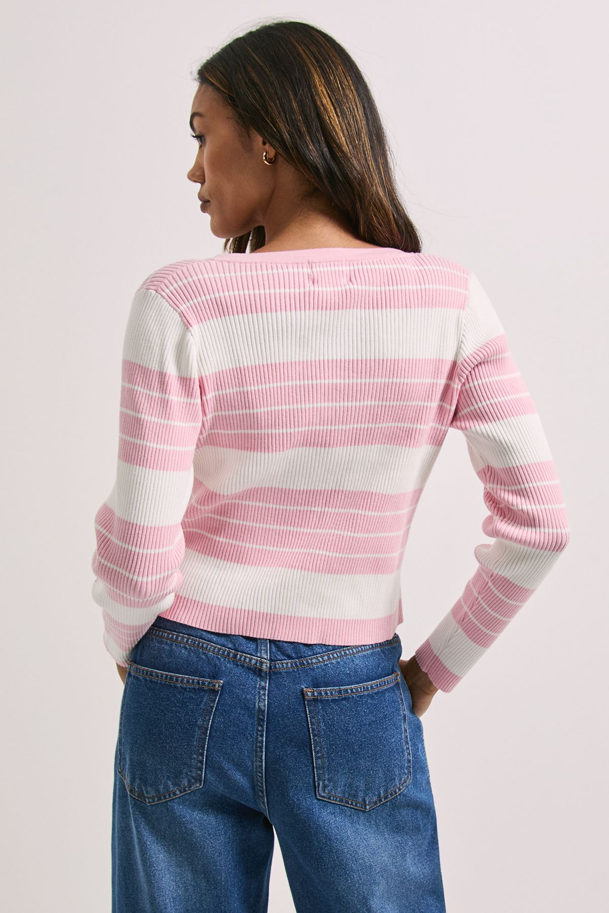 Dorothy Perkins Blush Stripe Placement Knitted Top Blush image 3