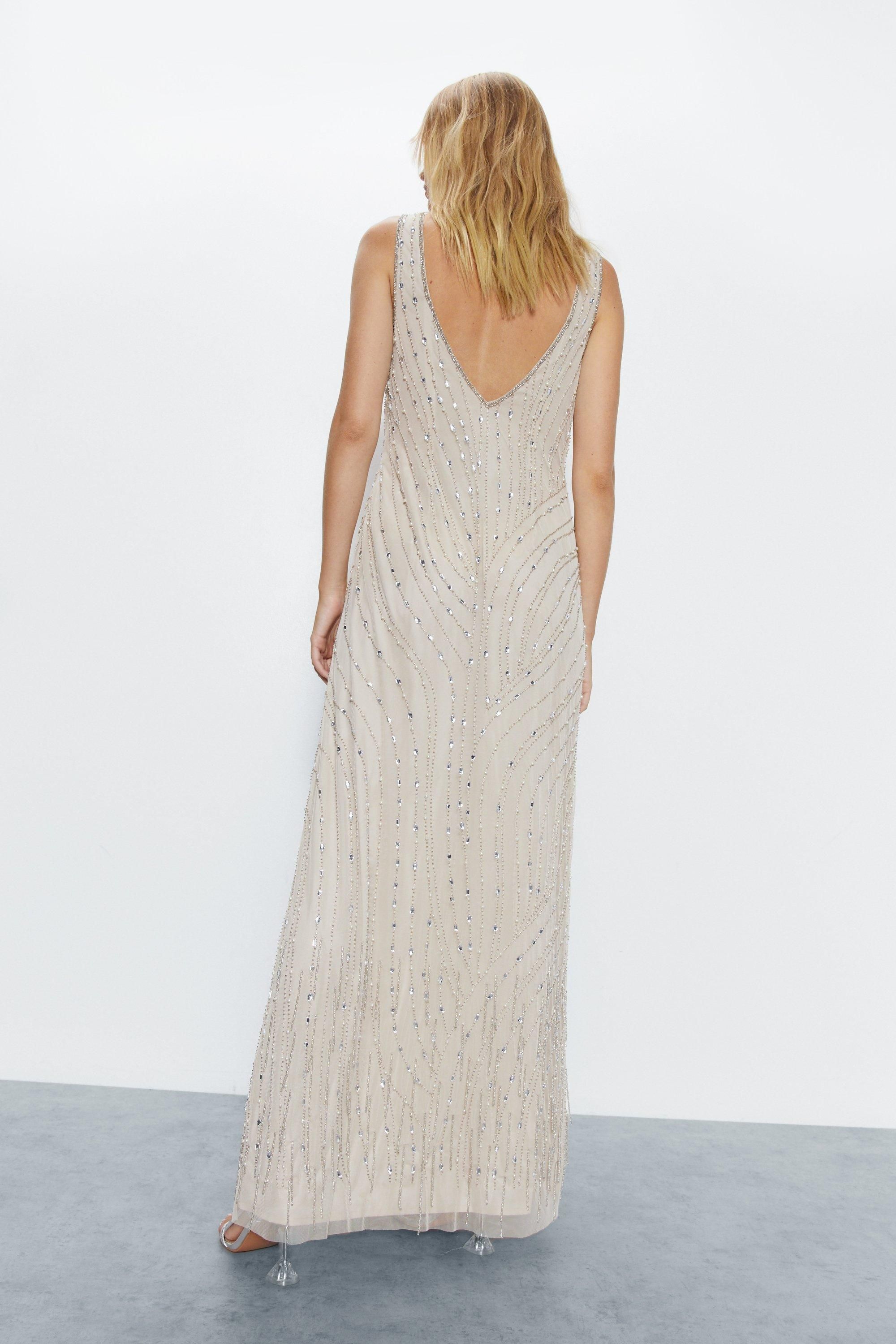 Warehouse Embellished Maxi Slip Dress Nude image 4