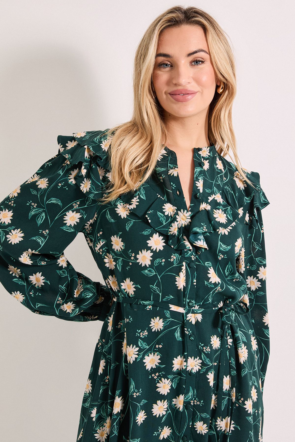 Dorothy Perkins Daisy Frill Yoke Belted Mini Shirt Dress Black image 4