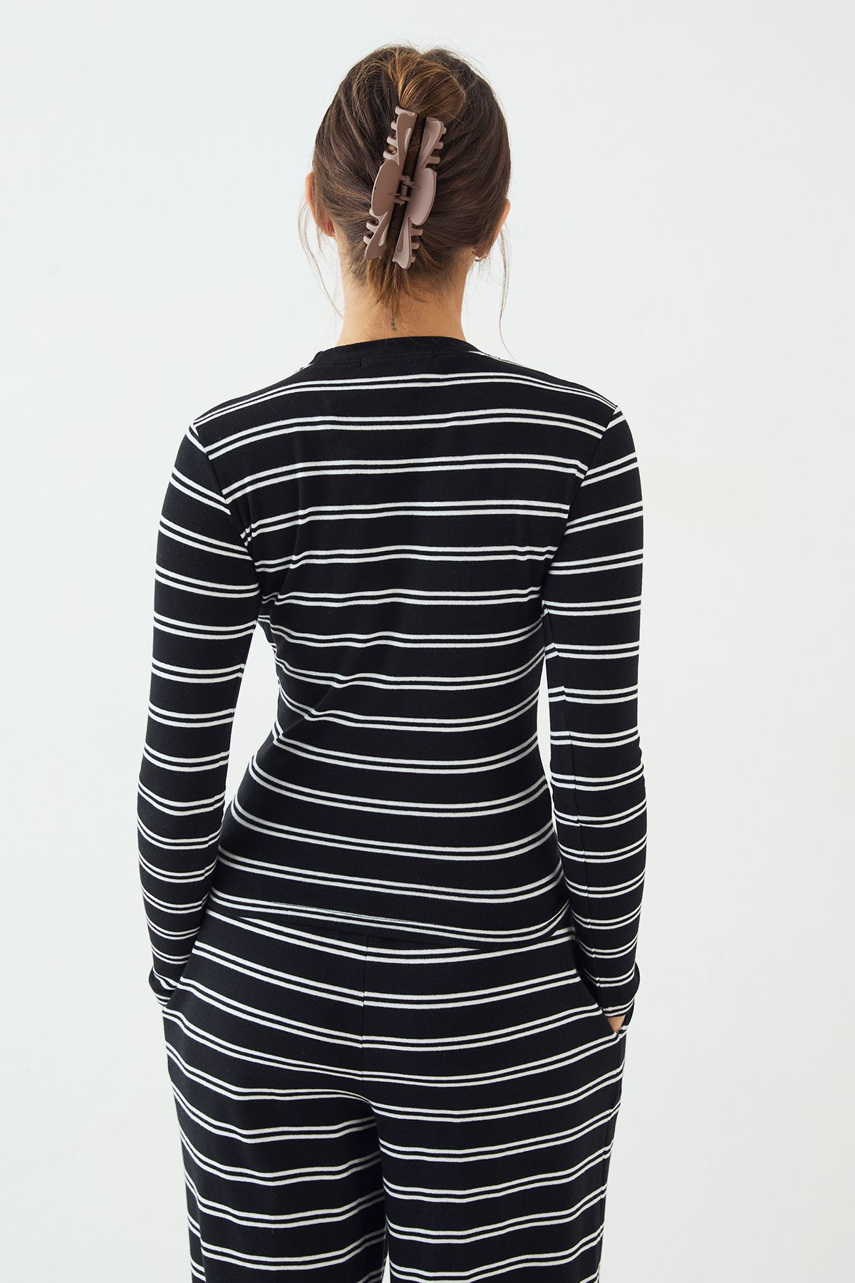 DSGN Studio DSGN Studio Stripe Fitted Long Sleeve Top Black image 2