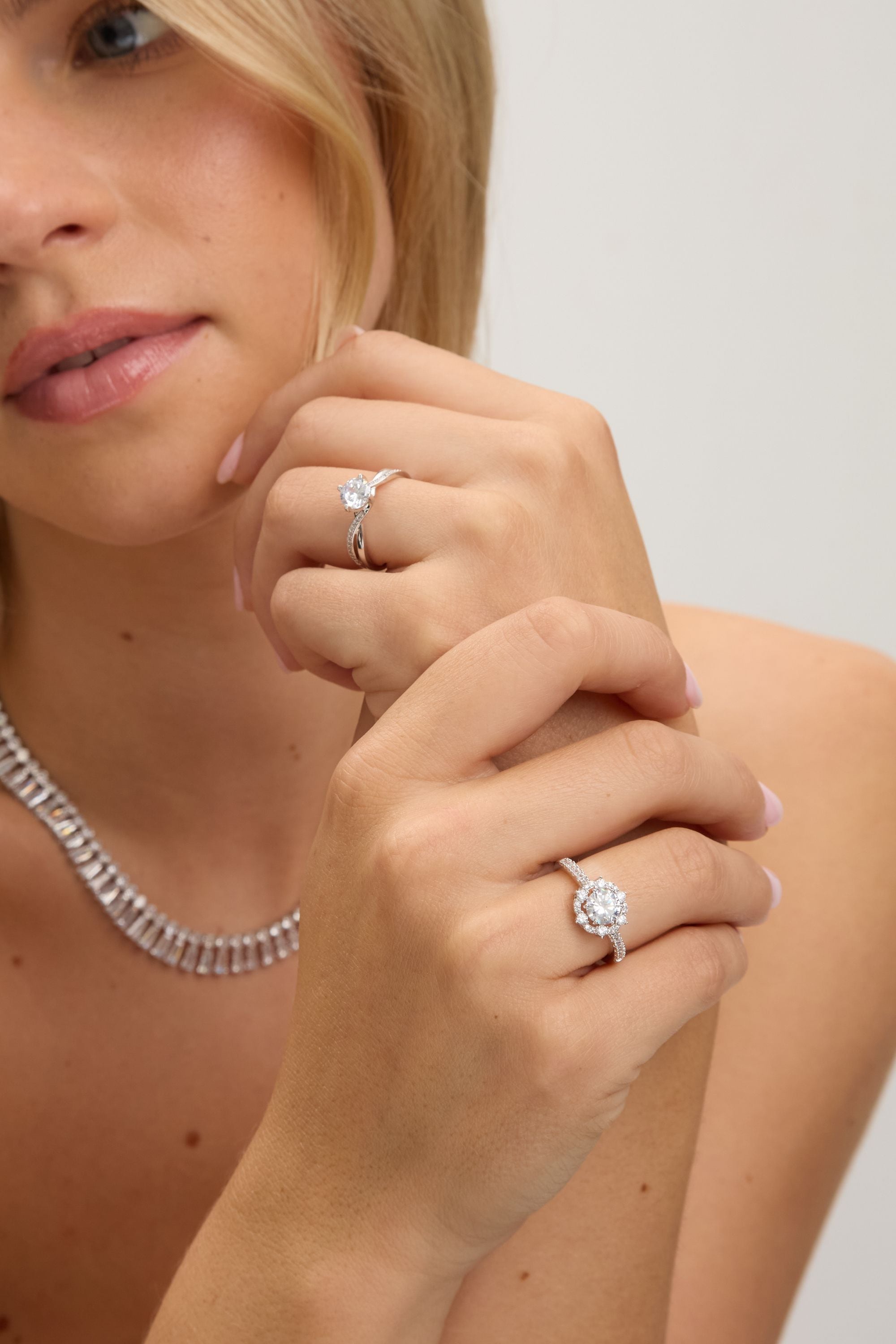 Jon Richard Rhodium Plated Statement Crystal Engagement Ring image 2