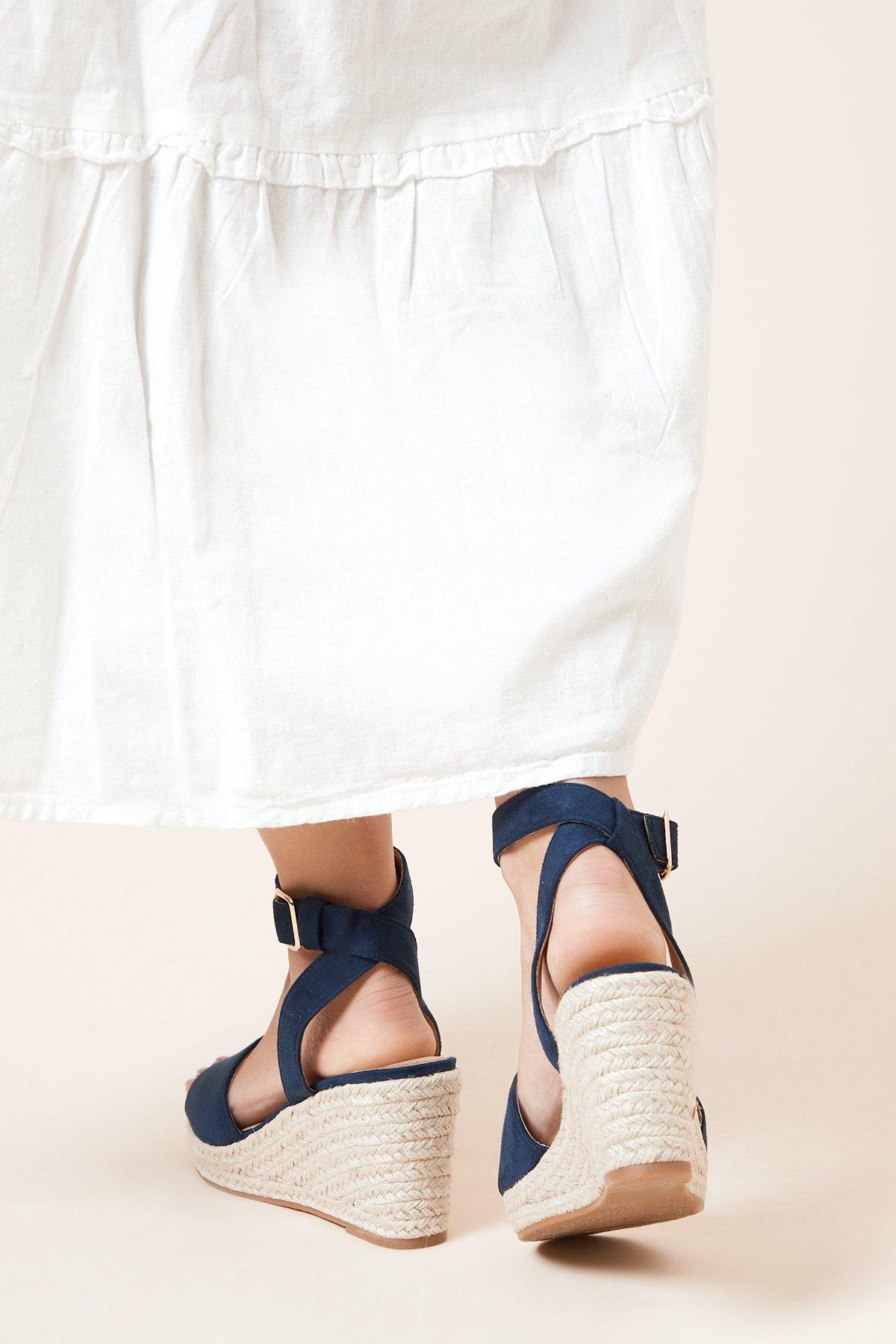 Dorothy Perkins Wide Fit Rebekah Peep Toe Espadrille Wedge Sandals Navy image 3
