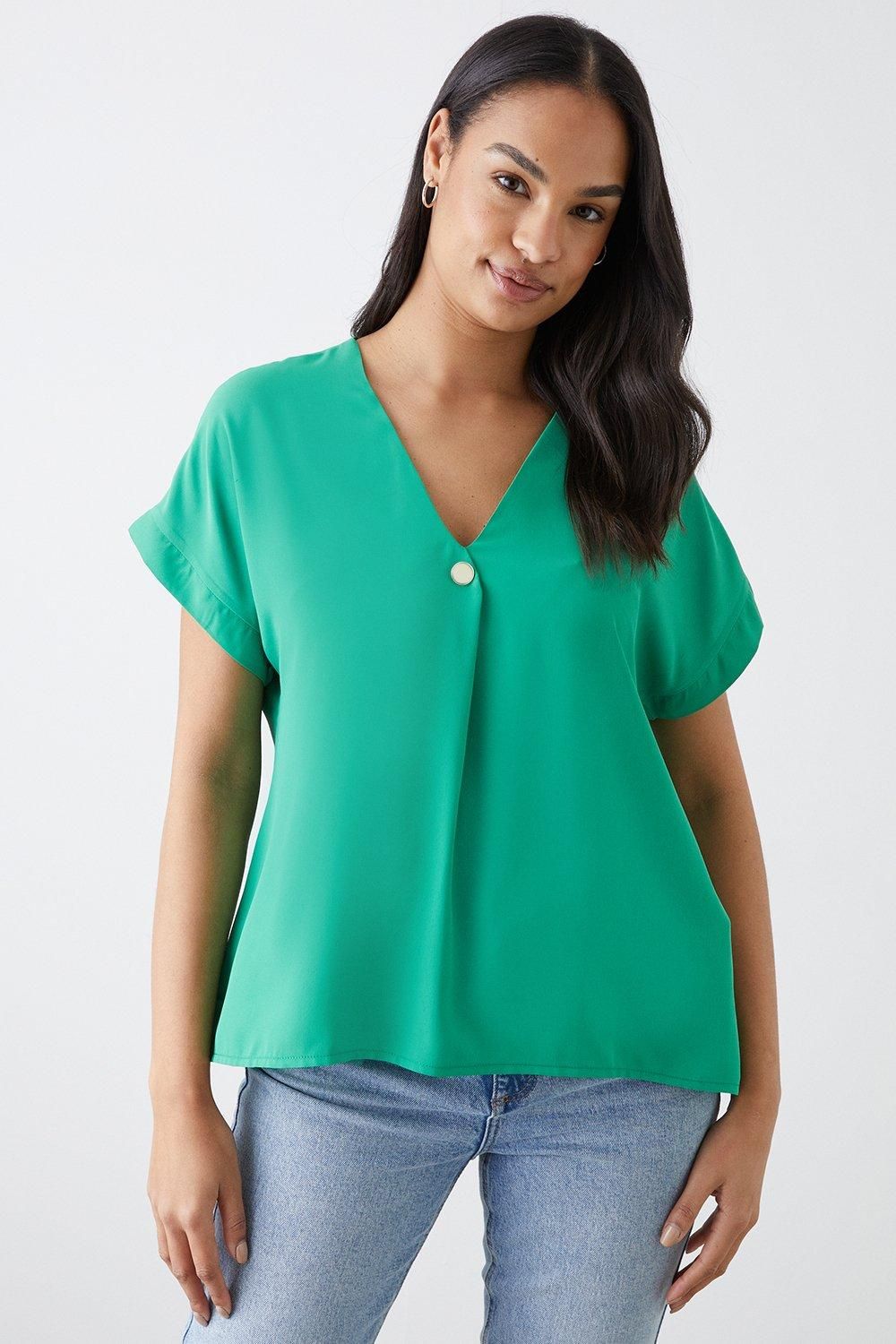 Dorothy Perkins Button Front Roll Sleeve Blouse Emerald image 2