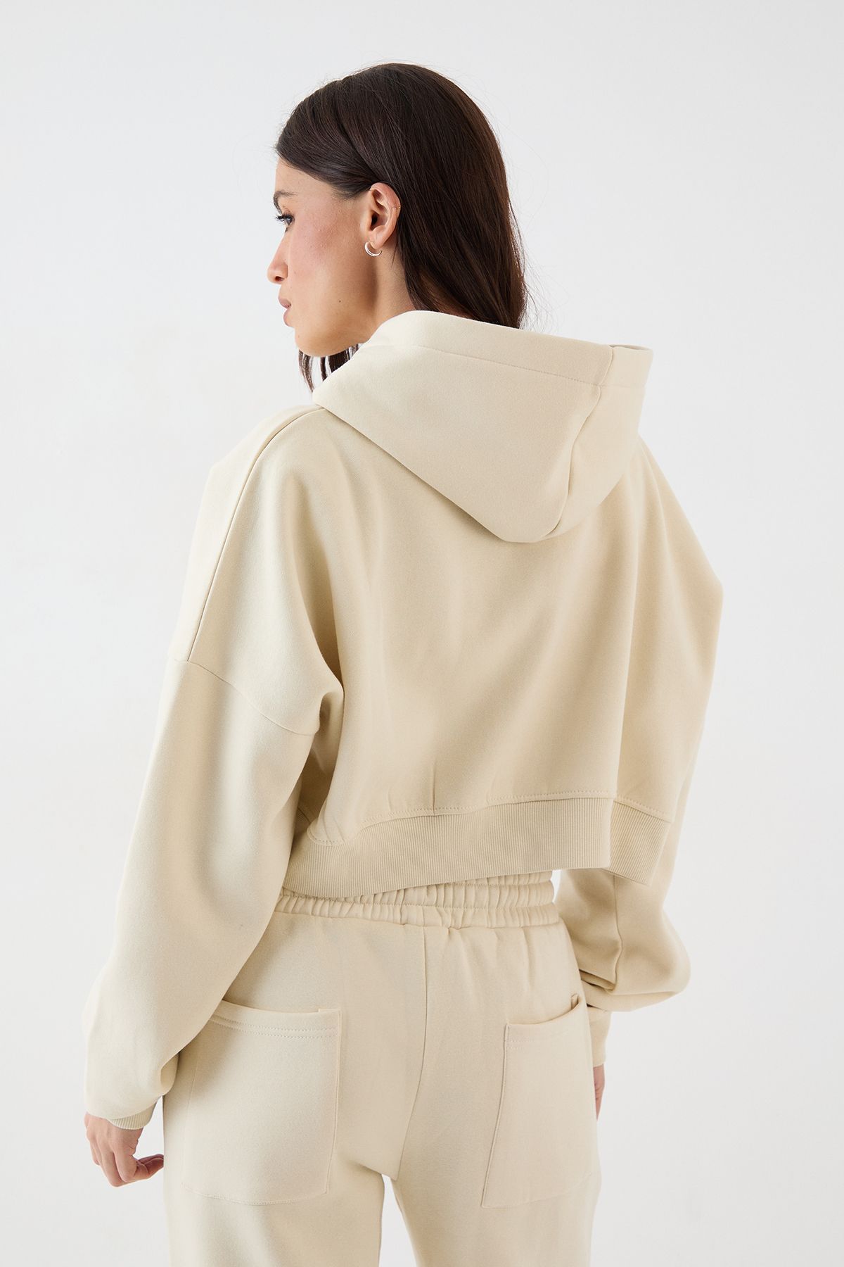 DSGN Studio DSGN Studio Boxy Crop Zip Through Hoodie Cream image 2