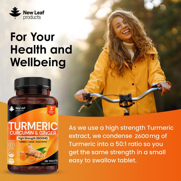 New leaf health Turmeric Tablets 2600mg with Black Pepper & Ginger - 95% Curcumin Extract - 180 Turmeric and Black Pepper Tablets (3 Months) image 3
