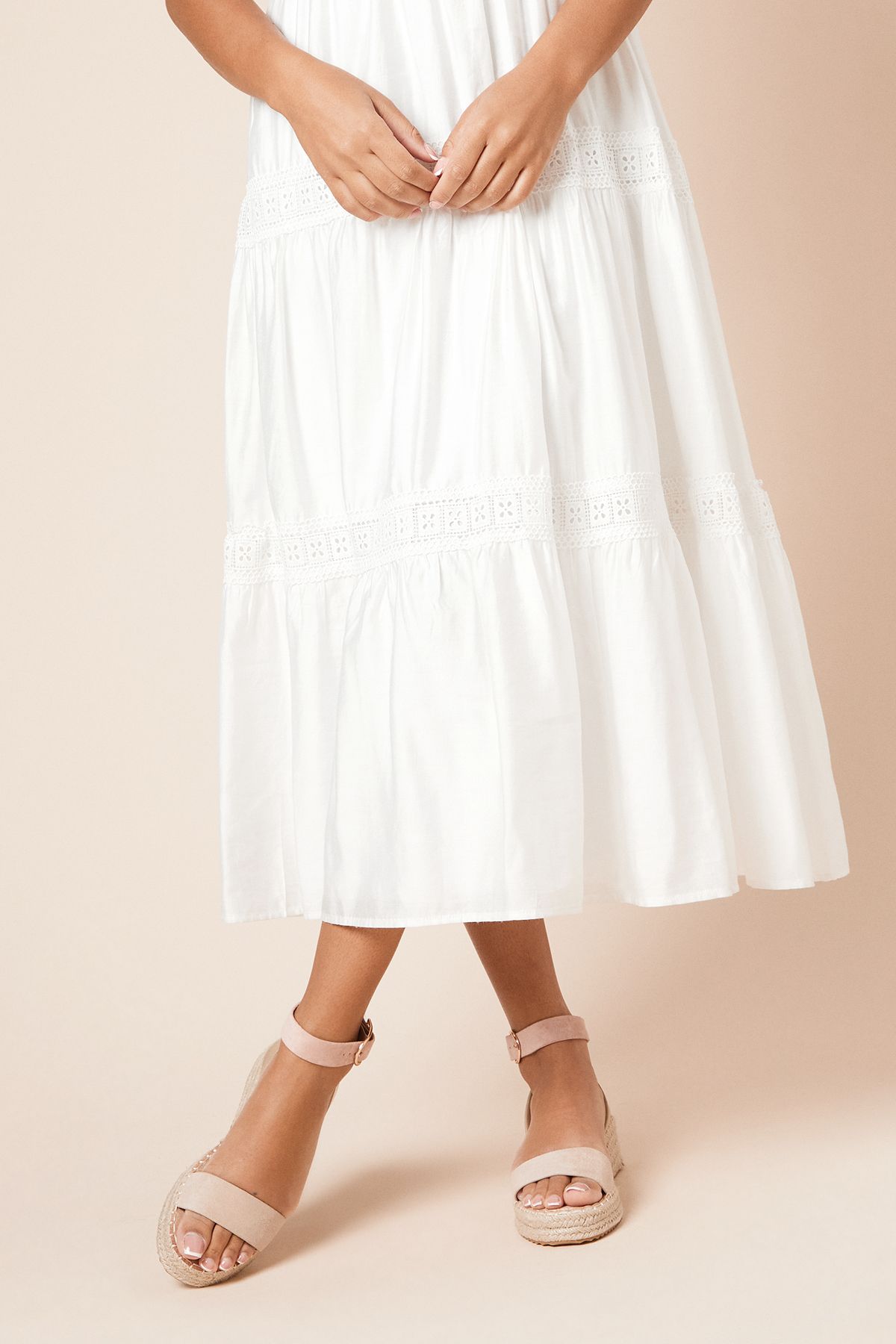 Dorothy Perkins Riva Woven Textile Ankle Strap Medium Espadrille Wedge Sandals Beige image 1