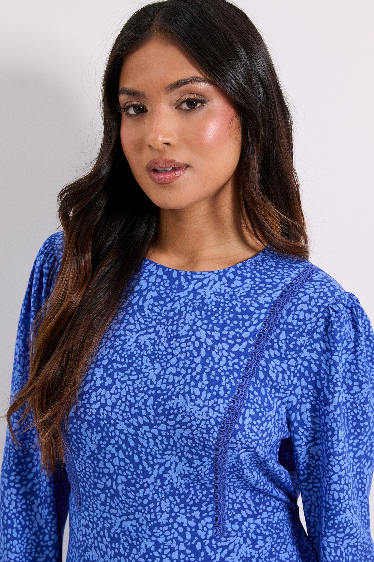 Dorothy Perkins Petite Blue Animal Lace Trim Detail Tie Back Printed Mini Dress Animal image 4