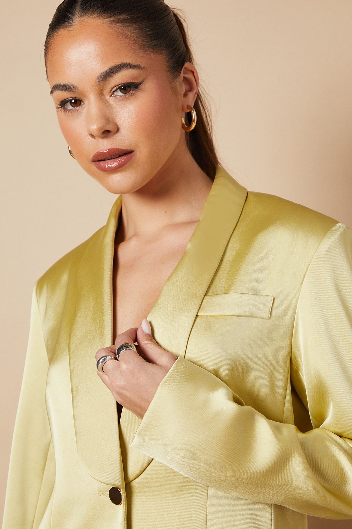 Oasis Satin Slim Tailored Blazer Olive image 4