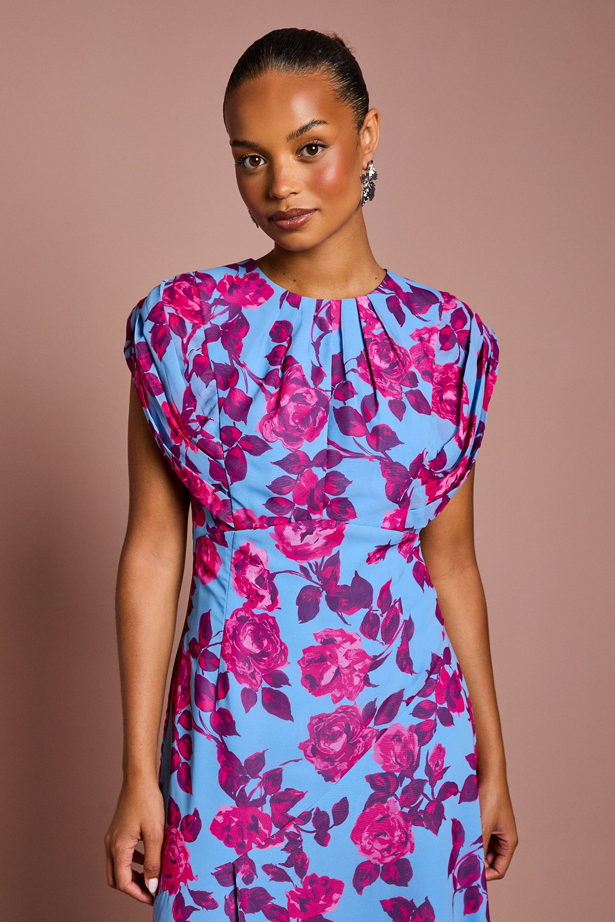 Coast Petite Short Sleeve Chiffon Midi Dress Blue image 4