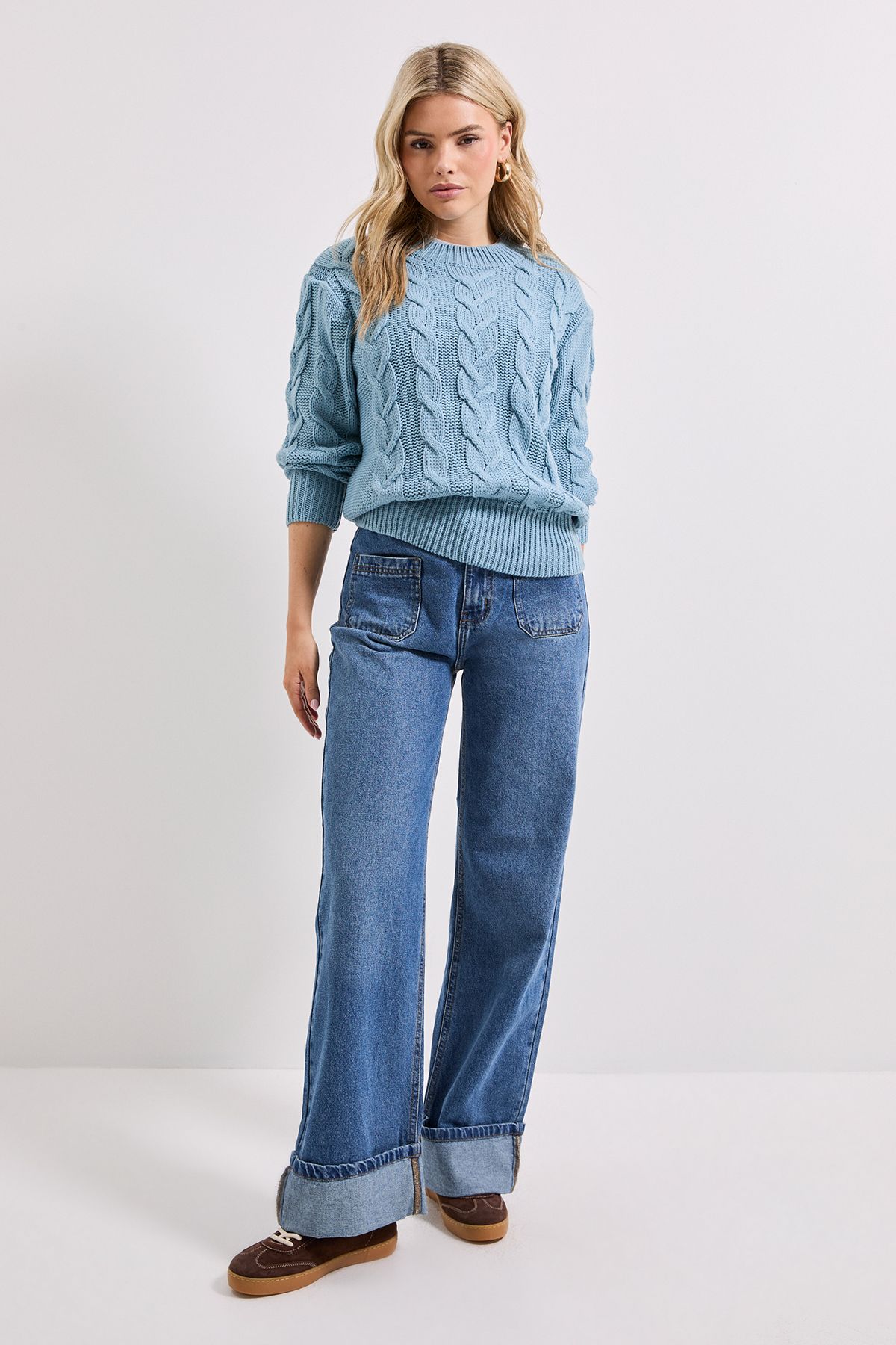 Dorothy Perkins Cable Knit Crew Neck Jumper Denim image 2
