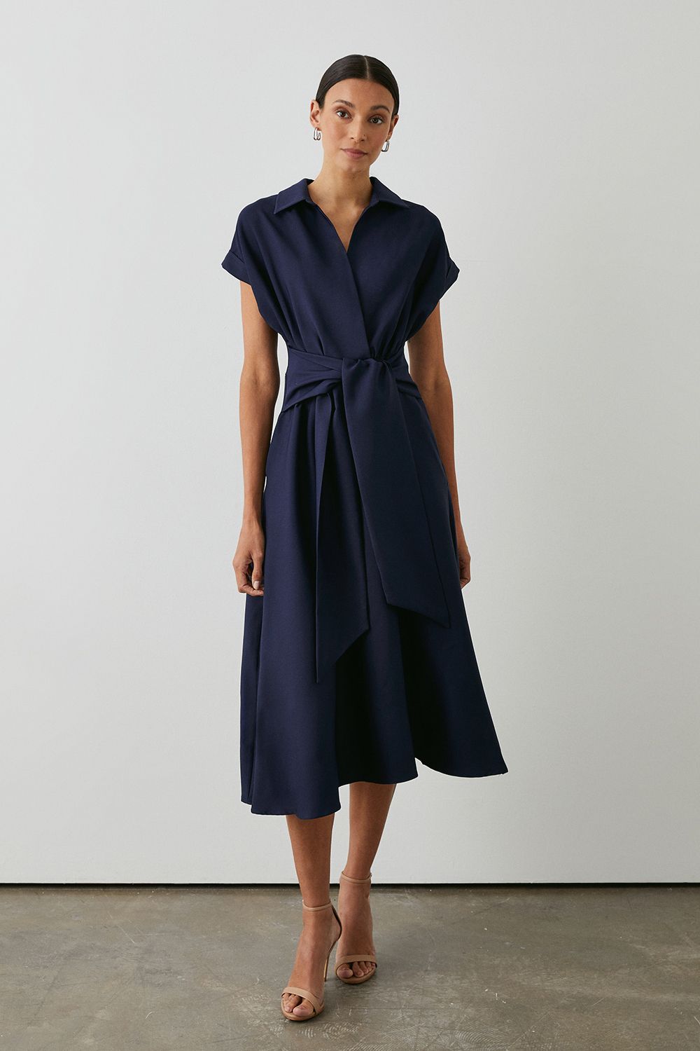 Principles Navy Front Tie Shirt Midi Dress Navy