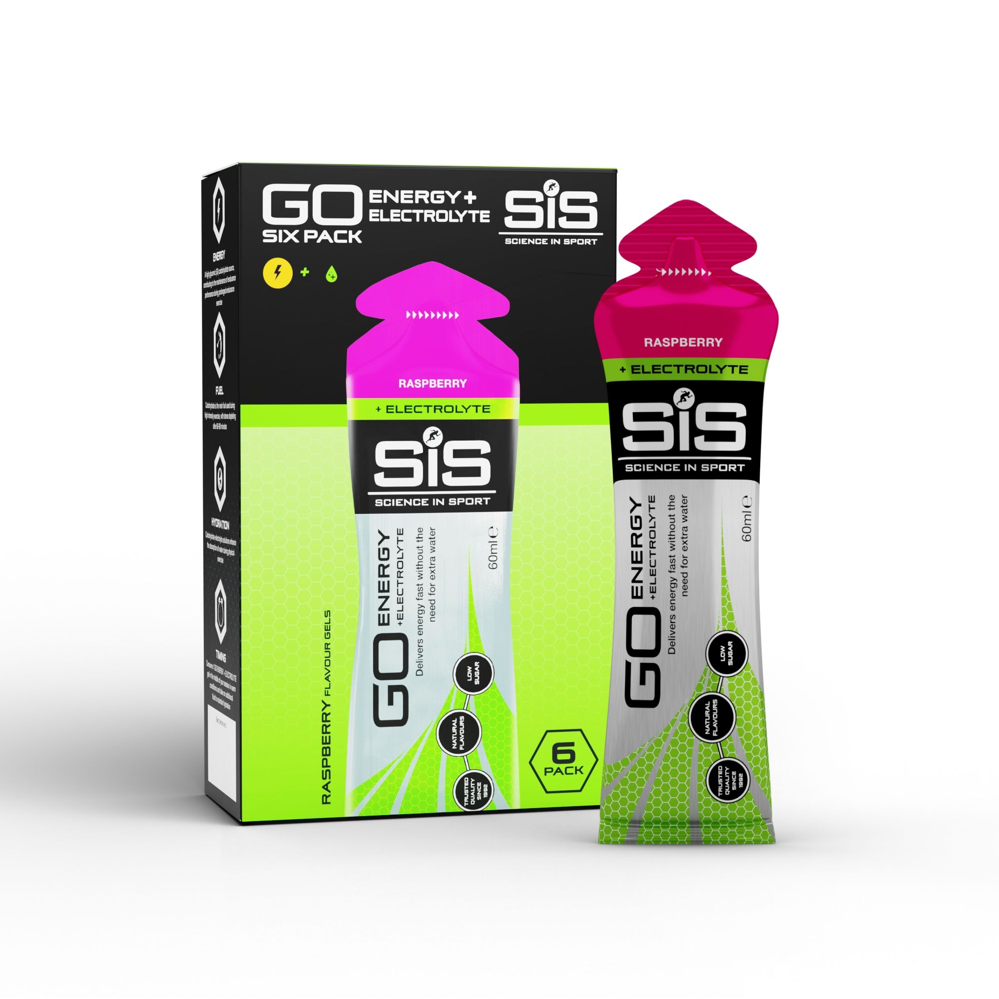 Science in Sport GO Energy + Electrolytes 60ml Gel - Raspberry - 6 Pack image 1