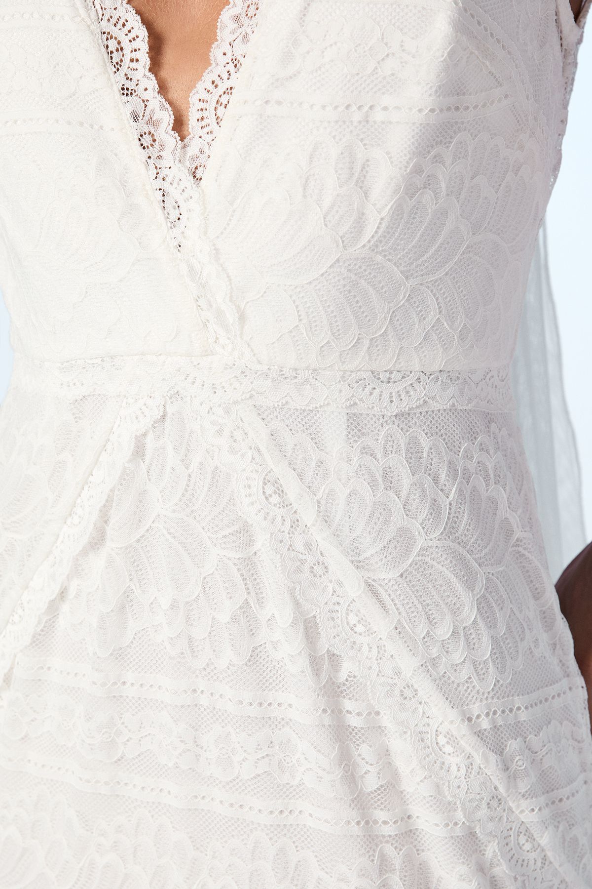 Coast Plunge Neck Boho Fishtail Wedding Dress Ivory image 5