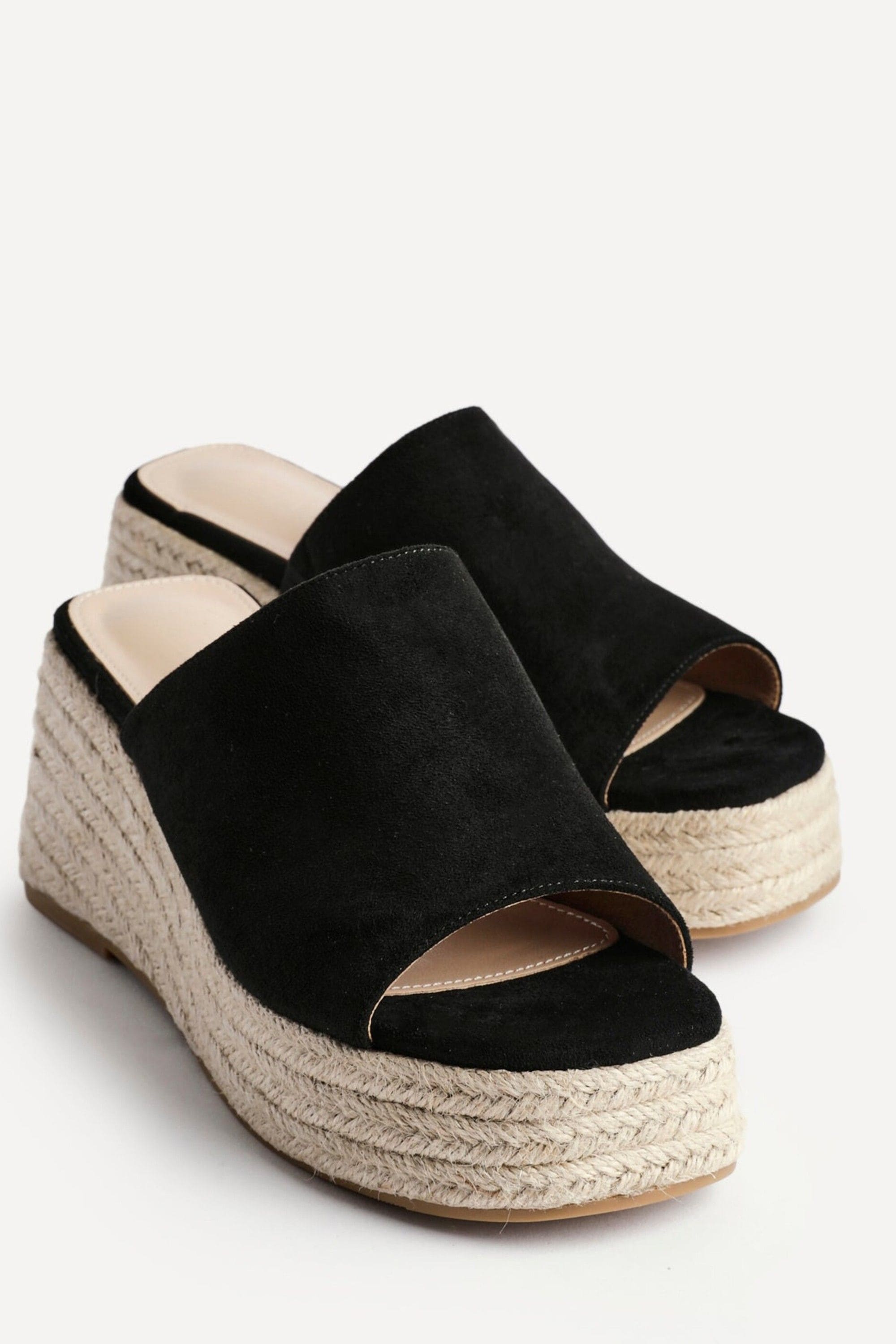 Linzi Espresso Black Faux Suede Espadrille Inspired Mule Wedges image 4
