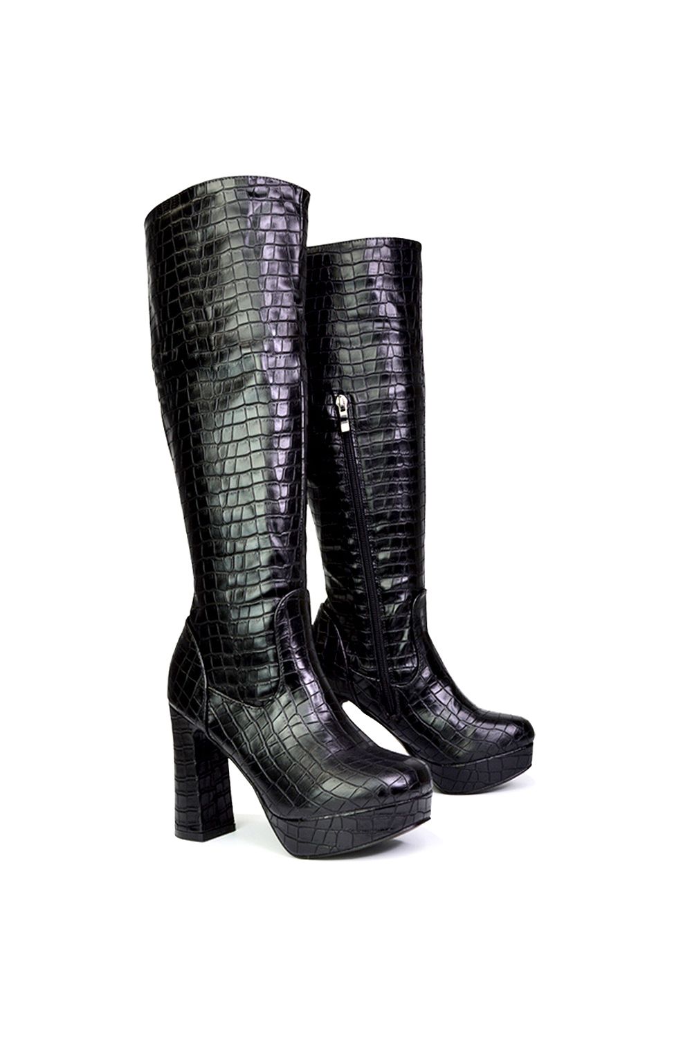 XY London 'Theo' Chunky Block High Heel Platform Knee High Boots image 4