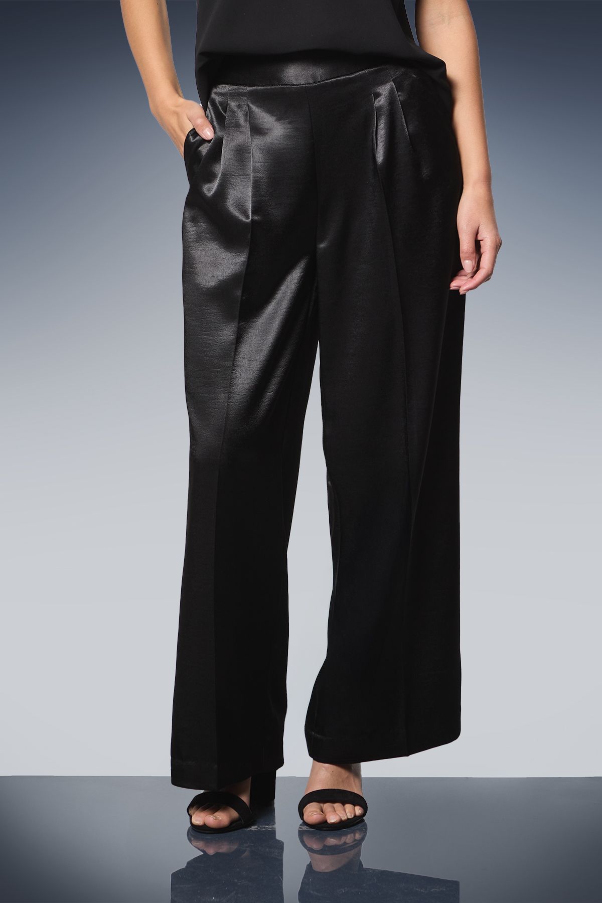 Dorothy Perkins Petite Satin Wide Leg Trousers Black image 2