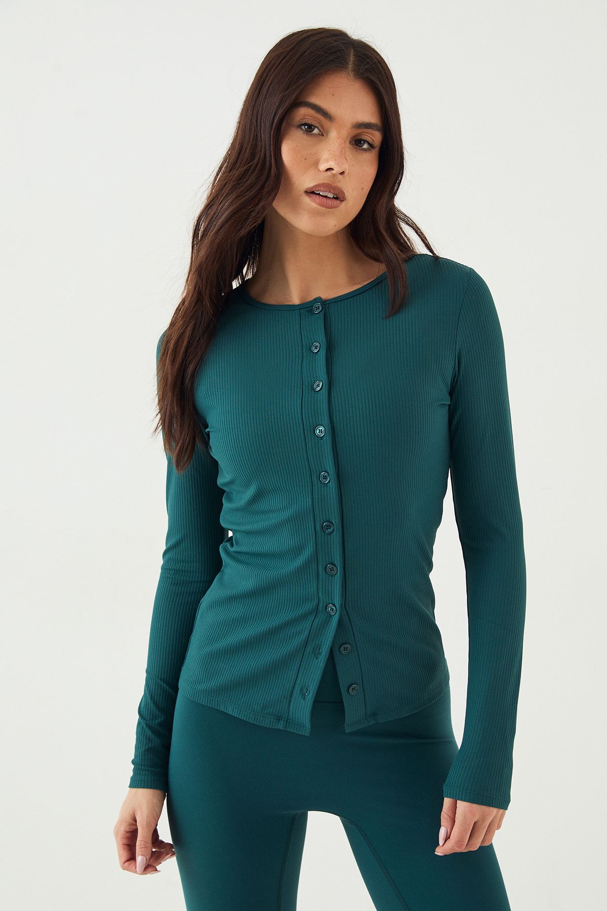DSGN Studio DSGN Studio Ultra Sculpt Rib Button Through Long Sleeve Top Pine image 1