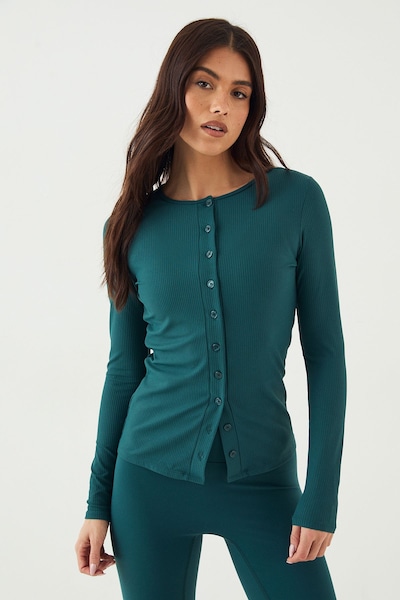 DSGN Studio DSGN Studio Ultra Sculpt Rib Button Through Long Sleeve Top Pine