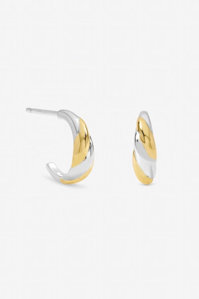 Inicio Sterling Silver Plated Two Tone Twist Hoop Earrings