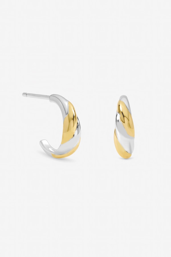 Inicio Sterling Silver Plated Two Tone Twist Hoop Earrings